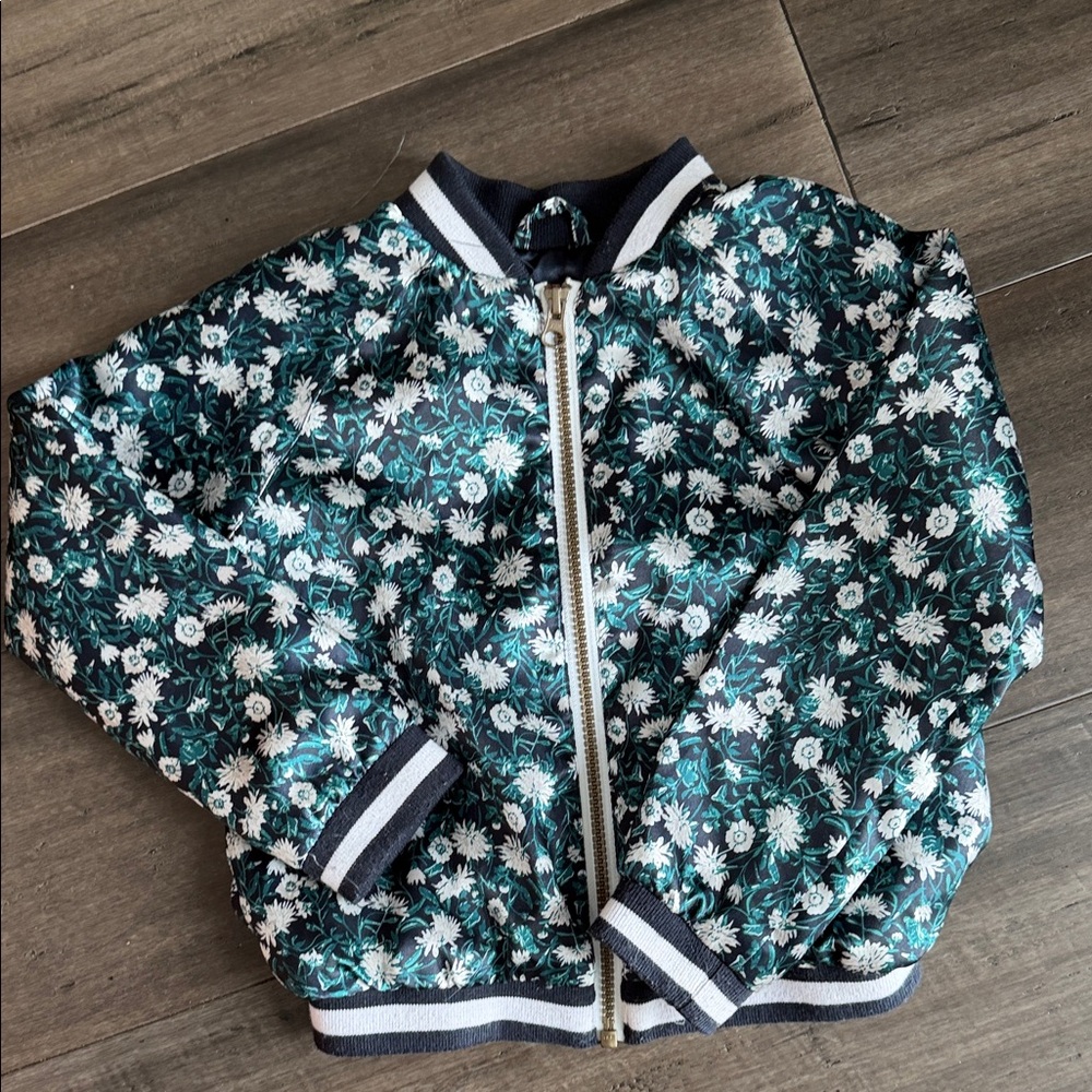 Joe Fresh Floral Quilted Bomber Jacket in Teal & White